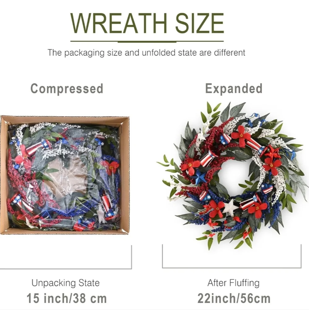 Patriotic 4th Of July Memorial Day Independence Day Wreath Brand New
